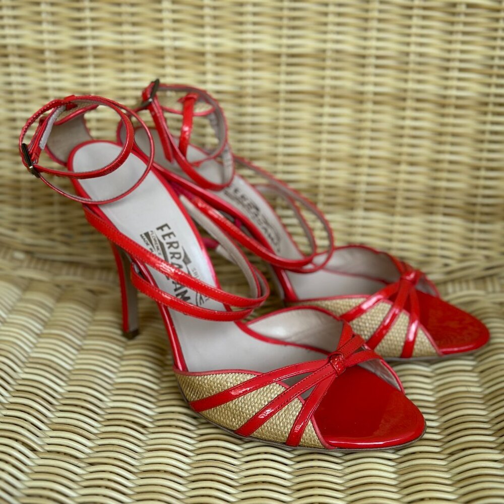 Luxurious Ferragamo: Coral Patent Leather Sandals